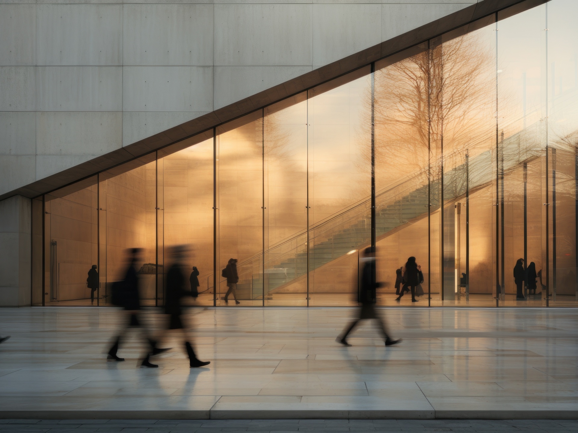 Commuters infront of building